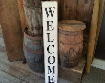 Farmhouse Welcome Sign: Rustic Distressed Wood, 5.5x35"