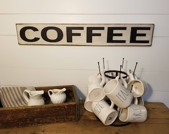 Rustic Coffee Sign: Farmhouse Kitchen Decor (35" x 5.5")