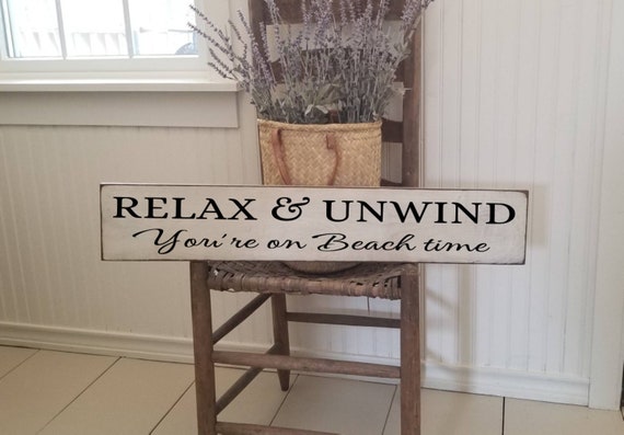 Relax and Unwind Beach Sign - 7.25" x 34" - Welcome Sign for Beach - Beach Sign - Farmhouse Décor -Home Décor-Primitive Sign-Home Sweet Home