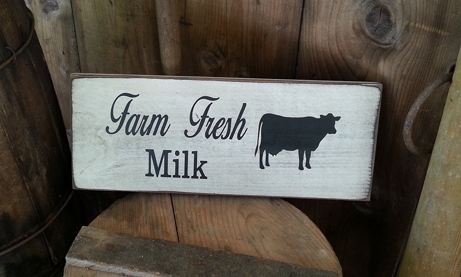 Farm Fresh Milk Sign, Farmhouse Wooden Signs, Primitive Wood Signs, Cow