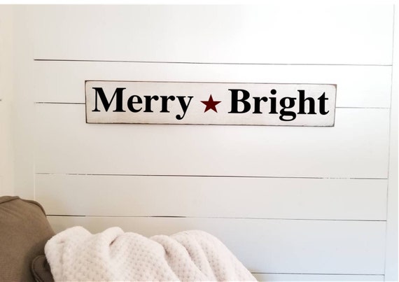 Christmas Sign, Merry and Bright, 5.5 x 35, Farmhouse sign, Rustic Decor, Primitive Decor, Shabby Chic, Christmas Sign, House Warming Gift
