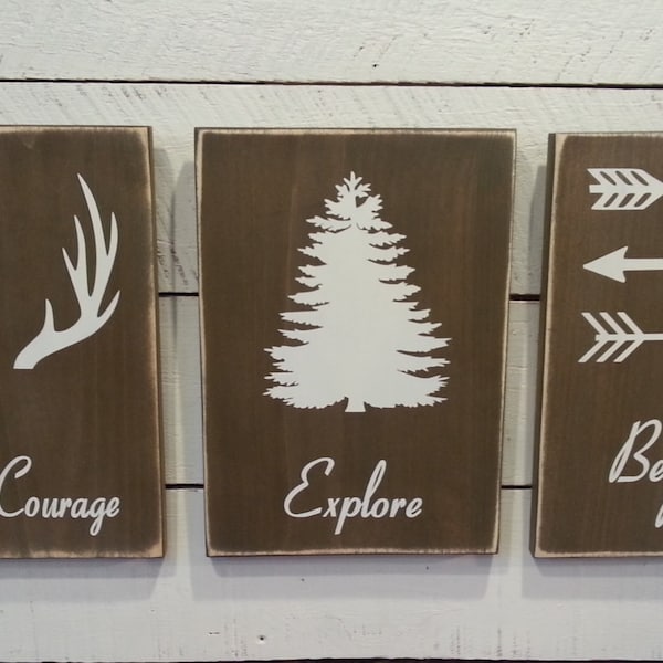 Woodland Nursery Décor - Rustic Décor - Have Courage - Explore - Be Brave- Farmhouse Wooden Signs for Childs Room Décor - Boys Room Decor