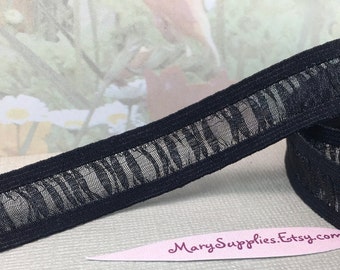 3yds Black Elastic Organza Ribbon Stretch Ruffle Trim 5/8"  wide diy Headband bra making Lingerie Garter Choker Ruffle doll clothes edging
