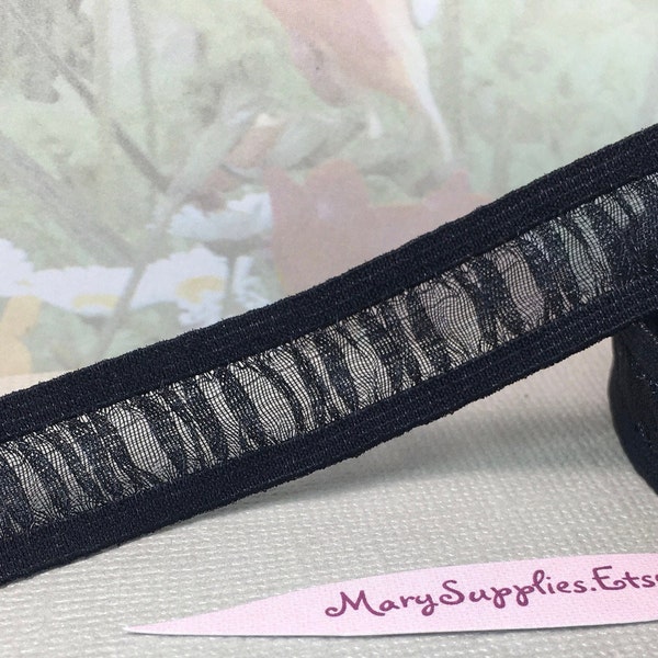 3yds Black Elastic Organza Ribbon Stretch Ruffle Trim 5/8"  wide diy Headband bra making Lingerie Garter Choker Ruffle doll clothes edging