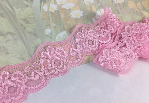 7/8 Ribbon Hole Lace Trim Hot Pink 5 yards