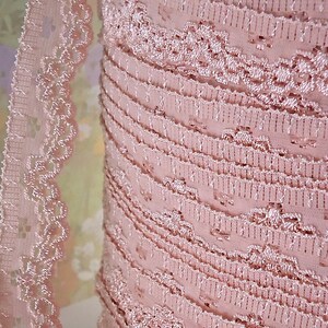 3yds Stretch Lace Trim Antique Pink Ribbon Trim 3/4 inch wide Scalloped edge for Diy Wedding Sewing Baby doll cloths lingerie bra making
