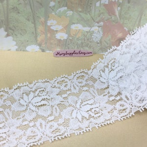 3yd White Stretch Lace Trim 2 1/4" wide Floral Pattern Flower design for diy sewing lingerie Sasha garter bra making underwear doll cloths
