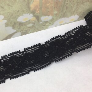 4yd Black Stretch Lace 7/8” almost 1” wide Floral pattern fabric Trim for diy Headband Ribbon sewing Bra Making Lingerie edging doll cloths