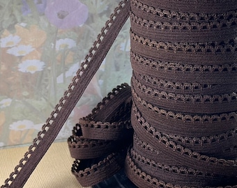 5yd Dark Brown Picot Elastic Stretch Lace 3/8" Skinny band Rick Rack Scallop Single sided Edging for diy Sewing lingerie bra undergarments