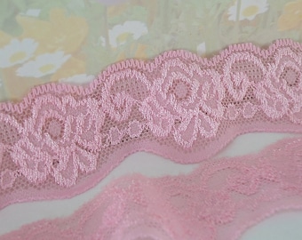 3yds Stretch light Pink Lace Trim 1 1/2" wide Scalloped edge Ribbon for diy Lingerie Sewing Headbands Wedding bridal underwear bra making