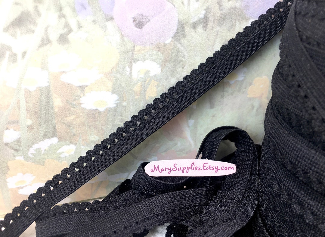 5yd Black Elastic Picot Skinny Trim 3/8