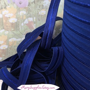 5yds Elastic Band Ribbon Fold Over Dark Blue 1/2 inch FOE Stretch Trim for diy headband lingerie bra making waistband sewing trimming