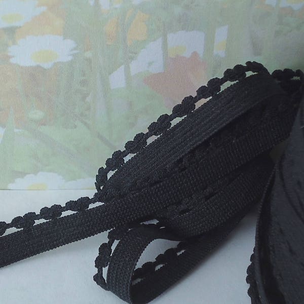 5yd Black Picot Heart Elastic 3/8" wide Rick Rack Trim Scalloped edge single sided for diy Headband lingerie Bra making supplies sewing doll