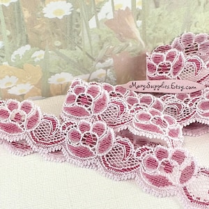 2yd Stretch Lace Trim Mauve* Pink* 1 inch wide Floral Design Flower for diy Wedding Headbands bow bra lingerie making sewing trimming edging
