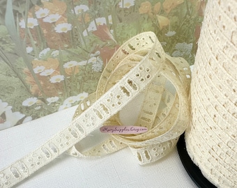 5yds Eyelet Lace Ribbon 5/8" wide Insertion hole 1/8" x 3/8" heirloom band Edging diy Sewing lingerie bra making doll cloths Trim Headband