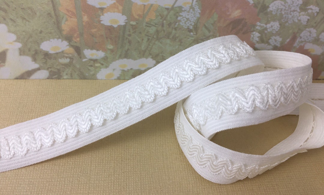 3yds Stretch Ribbon Ruffle Rick Rack Fold Over Trim Light Ivory FOE 3/4 ...