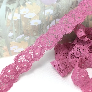 3yd Stretch Lace Trim Scolloped edging 7/8&quot; wide *Pink Mauve for diy headband bow wedding sewing lingerie bra making doll clothes streamers