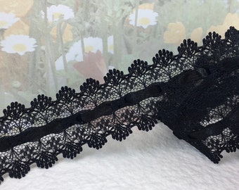 3yd Black eyelet lace ribbon Scallop 1 1/2" - 1" wide insertion lace 1/8" - 1/4" eyelet hole dainty heirloom diy lingerie bow sewing trim