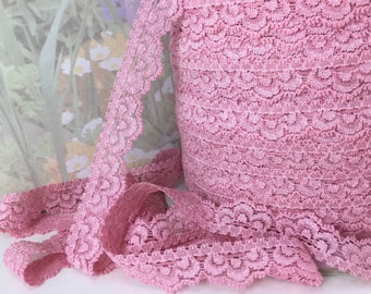 3yd Pink Stretch Lace Ribbon Scolloped edge single side Trim 5/8" wide for diy hair bow Headband sewing bra making lingerie Doll Cloths RLzz