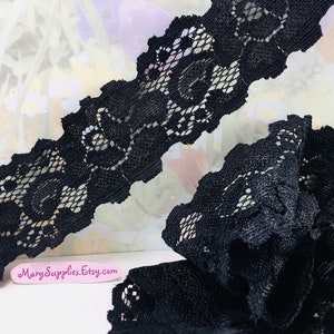 3yds Black Stretch Lace ribbon Trim 1 1/2&quot; wide band Scallop edge Trimming for diy Headband lingerie bra making waistband sewing trimming