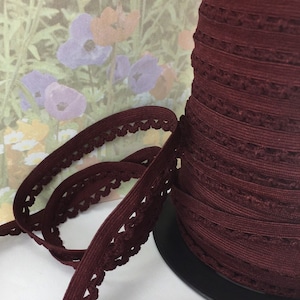 5yd Picot Stretch Trim 1/2" inch skinny Elastic Burgundy Red diy lingerie sewing elastic bra making Supplies headbands underwear Doll trim