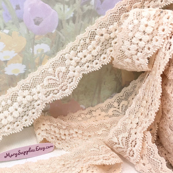 3yd Stretch Lace ribbon Trim Tan Light Brown 1" 1/4 inch Edging for diy Headband Lace underwear lingerie bra making Bow doll sewing trim