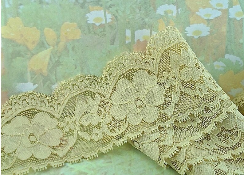 3yds Elastic Lace Ribbon Tan Stretch Lace Trim 2 Inches Wide Etsy