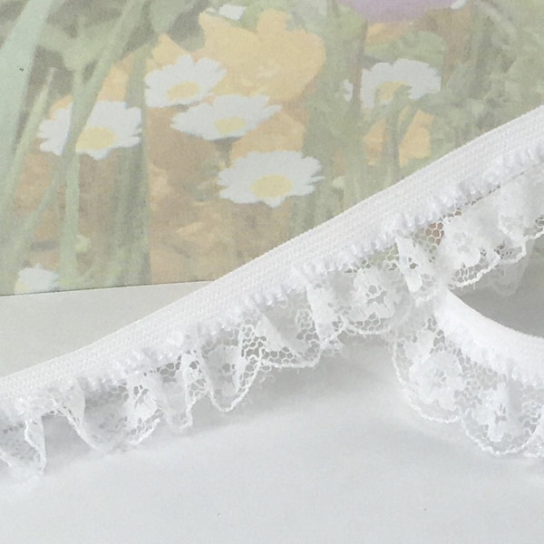 3yd White Elastic Ruffled Lace trim 3/4 inch wide Stretch ruffle edging diy Lingerie bridal wedding garter bra making sewing trim doll trim