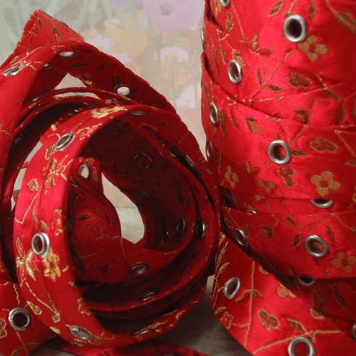 1yd Eyelet Metal Grommet Trim Tape on Double Sided Red Satin Etsy