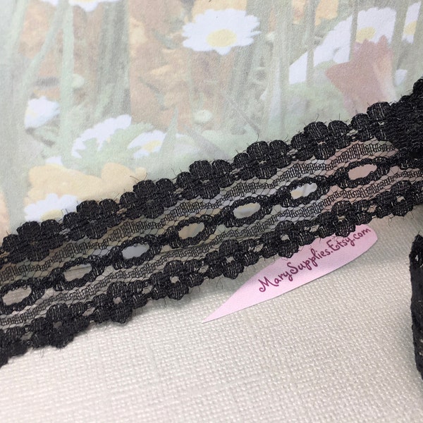 3yds Black eyelet lace ribbon Scallop 1" wide insertion lace 1/8" - 1/4" eyelet hole dainty heirloom lace lingerie sewing trim