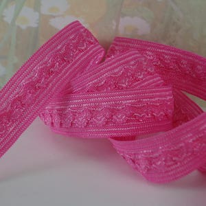 3yd Pink Stretch Ribbon Trim Elastic Ruffle Fold Over foe 5/8&quot; Picot diy Headband Sewing Lingerie Bra making leg hole edging doll cloths