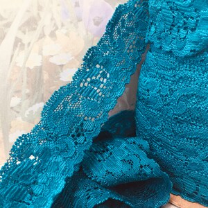 3yd Teal* Blue Stretch Lace Ribbon Elastic Trim 1 1/4&quot; inch for diy Baby Headband Bandana Sewing lingerie bra making waistband Leg Hole lace