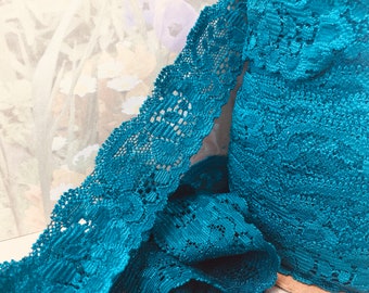 3yd Teal* Blue Stretch Lace Ribbon Elastic Trim 1 1/4" for diy Baby Headband Bandana Sewing lingerie bra making waistband Leg Hole edging