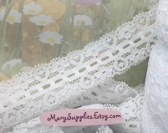 3yd White Stretch Lace Ribbon Eyelet Trim 1 inch for DIY Baby Headband Elastic lingerie Lace Edging waistband bra making bow sewing trimming