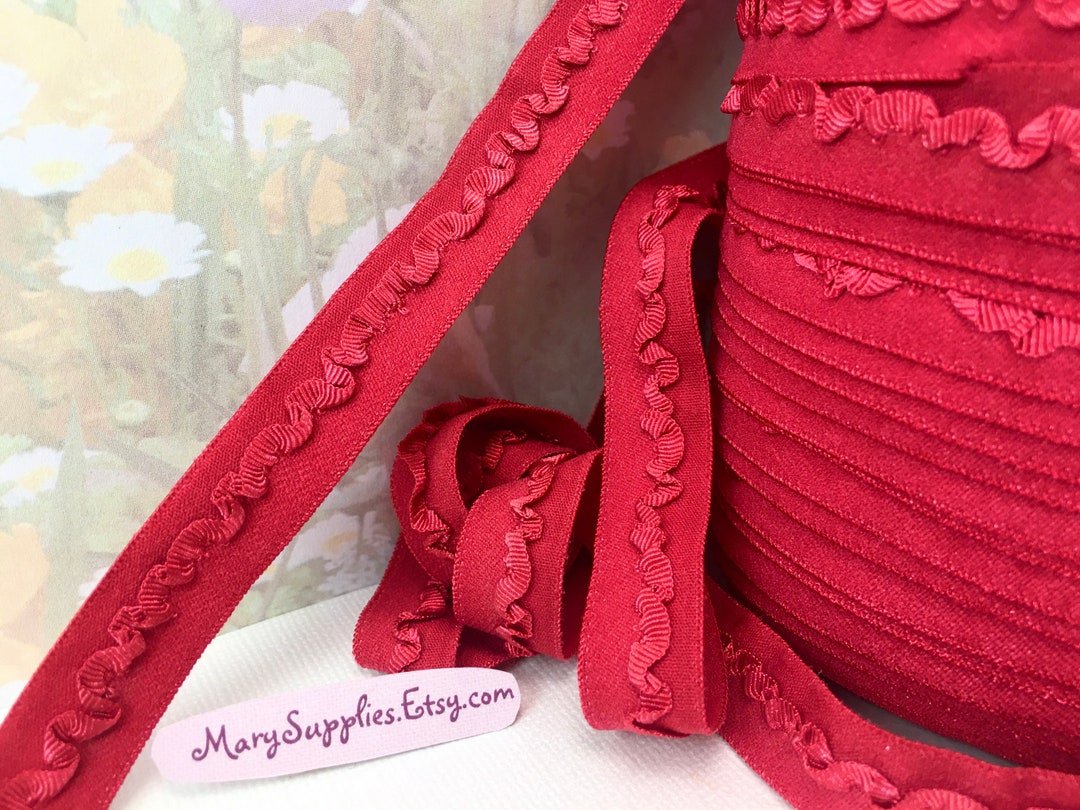 Red Ribbon Ruffle Trim 3yds Red Stretch Ribbon Fold Over Trim Ruffle Down Middle 1/2