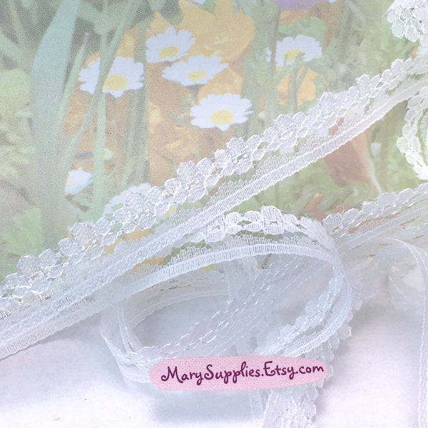 5yd White Lace little flower pattern Trim 1/2" Slip Trimming for diy wedding veil edging bra making lingerie lace bow supplies for sewing