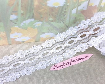 White eyelet lace ribbon Scallop 1" wide insertion lace 1/8" - 1/4" eyelet hole dainty heirloom lace lingerie sewing trim