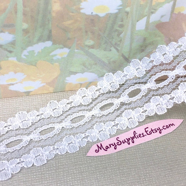 3yds White eyelet lace ribbon Scallop 1" wide insertion lace 1/8" - 1/4" eyelet hole dainty heirloom lace lingerie sewing trim