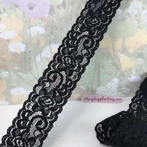 3yds Black Stretchy Lace Trim 1" wide Elastic Band for diy Headband Lingerie Garter waistband Lace Sewing Crafts bra making doll edging Bow
