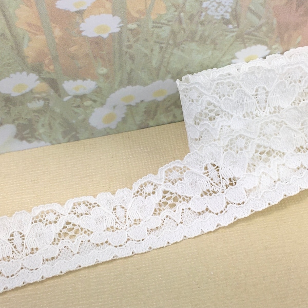 3yd White* Very Light Ivory Stretch Lace Elastic Ribbon Trim 1" diy Wedding bridal Garter Headband Sewing lingerie Bra band waistband Edging