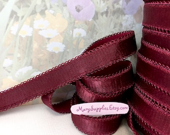 4yds Dark Ruby Red Satin Elastic 1/2” wide with little loops 5/8" shiny front, plush back diy bra straps making lingerie waistband headband