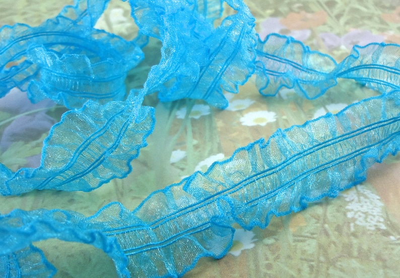 3yd Ruffle Stretch Ribbon Double Ruffle Bright Blue Organza Etsy