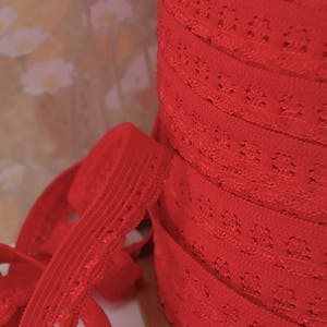 5yd Stretch Lace Red Picot 3/8&quot; Ribbon band Trim Edging for diy Headband Sewing lingerie bra making Single side ribbon streamer doll clothes