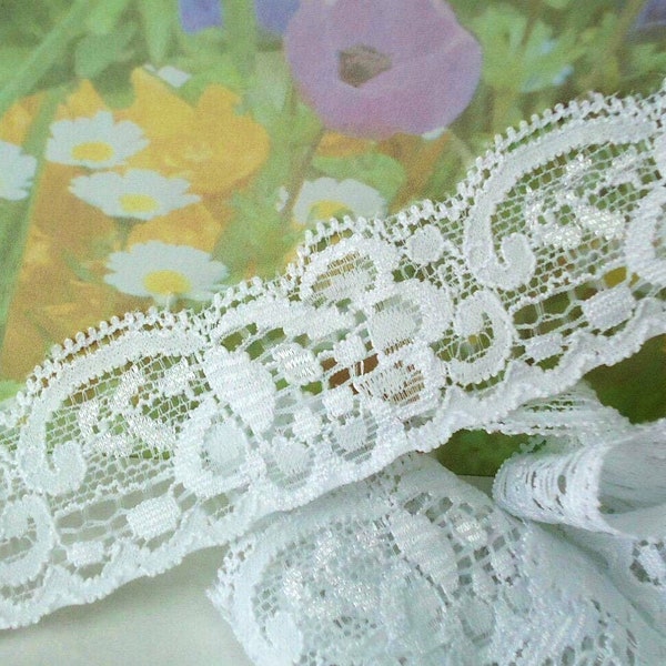 3yd White Lace Stretch Trim 1 1/4" wide Ribbon for diy Baby Headbands Bows Sewing Wedding vail lingerie bra making waistband Scrapbooking