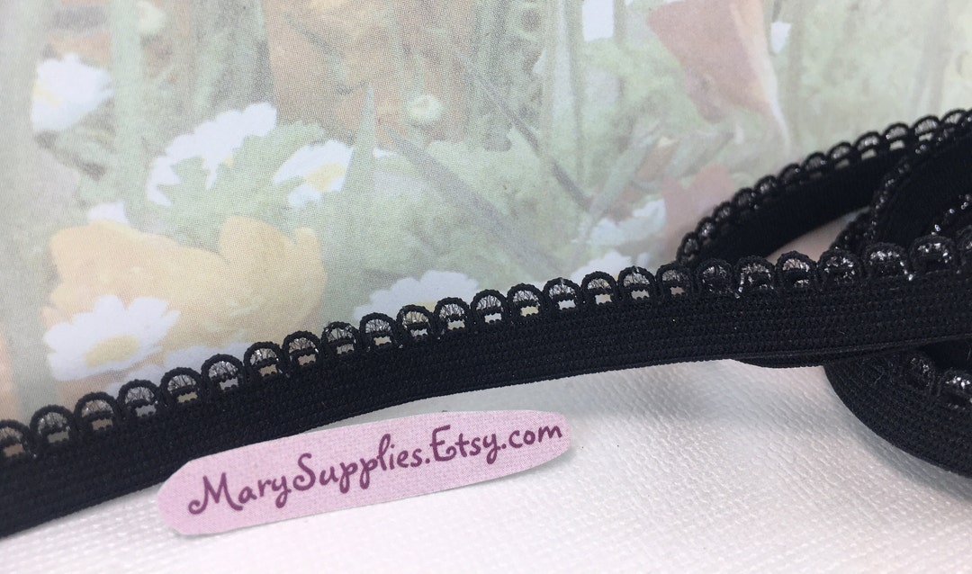 5yds Black Picot Sparkly Silver Stretch Elastic Sewing Band Trim 3/8