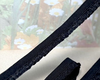 3yd Black Elastic Mesh Pleated Fabric Ribbon 1/2" Stretch Single Side Ruffle Trim diy Lingerie Sewing Bra making Panty waistband underwear