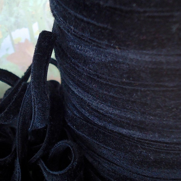 2yds Elastic Velvet Ribbon Black 1/4 inch Headbands sewing trim Stretch Velvet Elastic by the yard