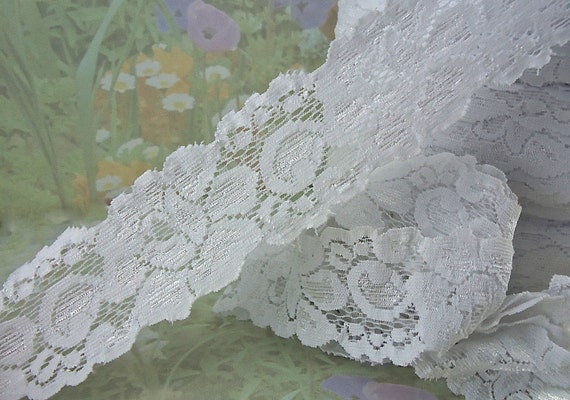 3yd White Elastic Lace Trim Stretch 1 1/2 Inch Wide Band Beautiful for Diy  Headband Leg Garter Lingerie Bra Making Sewing Trim 