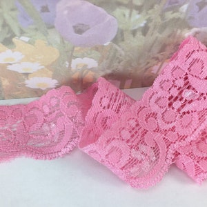 3yds Pink Stretch Lace Trim 1 1/4 inch wide Floral pattern for Diy Headbands Sewing lingerie Bra making Bow supplies doll cloths Edging