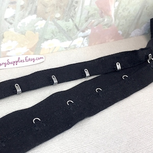 1yd Hook and Eye Tape Black Fabric hook-n-eye bustier tape trim 1&quot; Bra fastener closure lingerie